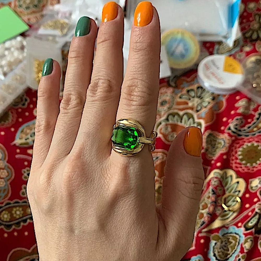 GOLD 18K PLATED EMERALD RING - Picture 13 of 16